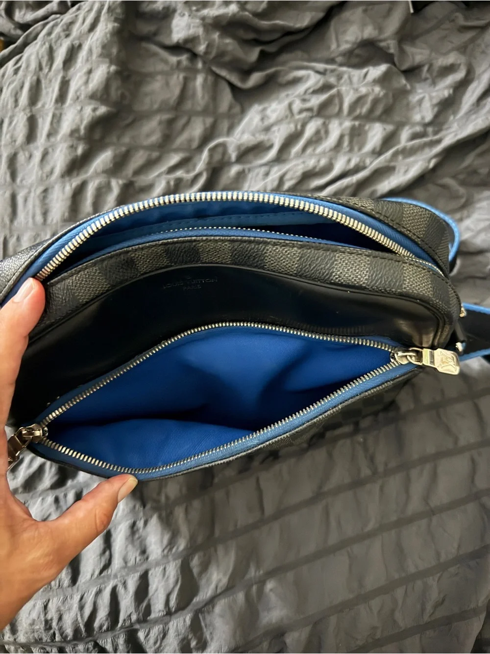 Louis Vuitton Damier Graphite Dayton PM Messenger Bag with Blue Trim